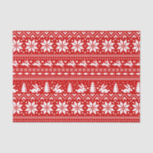 Cute Bunny Rabbits Red Holiday Pattern Christmas Tissue Paper