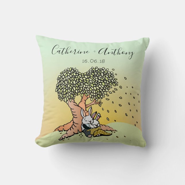 Cute Bunny Rabbits with Names Wedding/Anniversary Throw Pillow (Front)