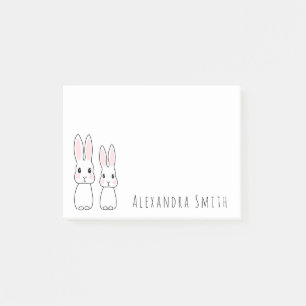 Cute bunny rabbits with personalized name post-it notes