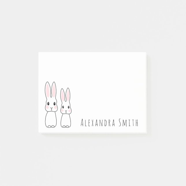 Cute bunny rabbits with personalized name post-it notes (Front)