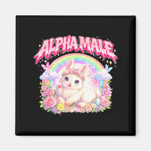 Cute bunny rainbow floral funny for men women kid magnet