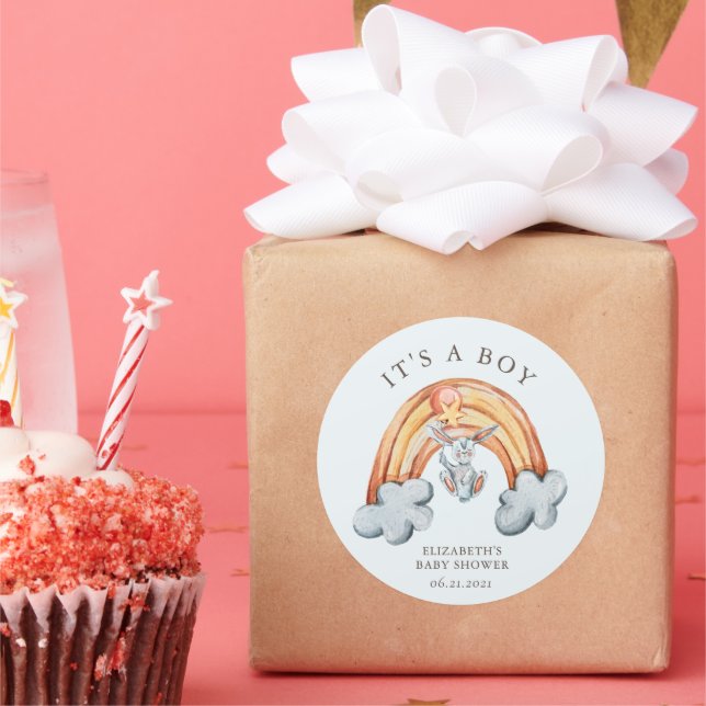 Cute Bunny Rainbow It's a Boy Sticker (Party)