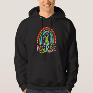Cute Bunny Rainbow Pediatric Nurse Bunny Happy Eas Hoodie