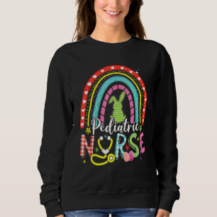 Cute Bunny Rainbow Pediatric Nurse Bunny Happy Eas Sweatshirt