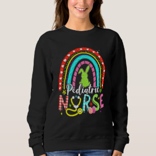 Cute Bunny Rainbow Pediatric Nurse Bunny Happy Eas Sweatshirt