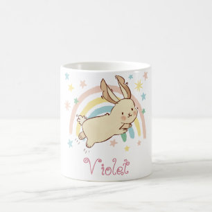 Cute Bunny Rainbow Personalized Name Coffee Mug