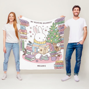 Cute Bunny Reader Christmas Book Lover Custom Fleece Blanket