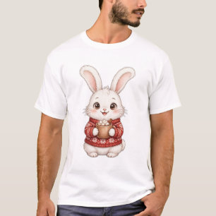 Cute Bunny Red Christmas Sweater Hot Cocoa T-Shirt