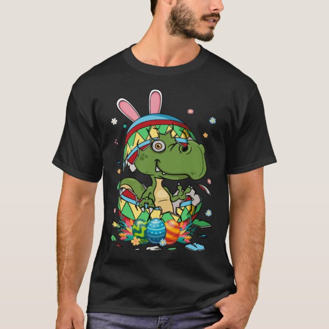 Cute Bunny Rex Dinosaur In Easter Egg Easter Day K T-Shirt (Front)