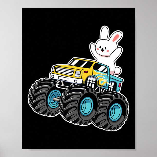 Cute Bunny Riding Monster Truck Easter Day Kids Gi Poster (Front)