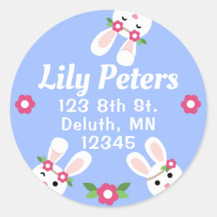 Cute bunny round address label