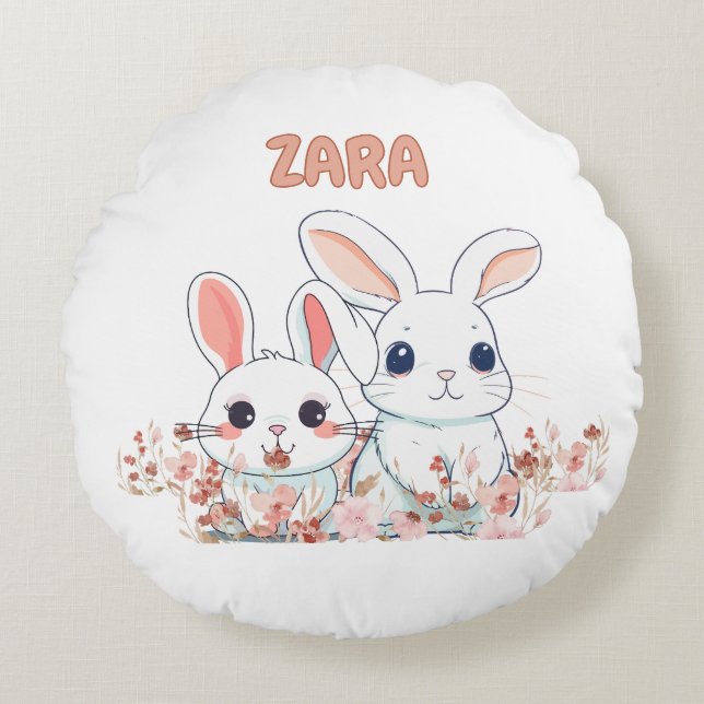 Cute Bunny Round Pillow (Front)