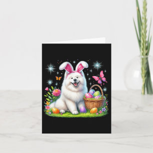 Cute Bunny Samoyed Dog Easter Eggs Basket Easter D Card
