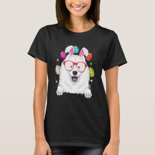 Cute Bunny Samoyed Dog Face Easter Eggs Easter Day T-Shirt