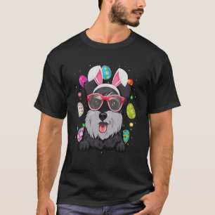 Cute Bunny Schnauzer Dog Face Easter Eggs Easter D T-Shirt