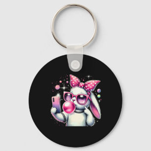 Cute Bunny Selfie Bubblegum Aesthetic Easter Day C Keychain