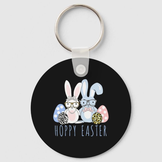 Cute Bunny Shirt Leopard Zebra Gles Print Easter G Keychain (Front)