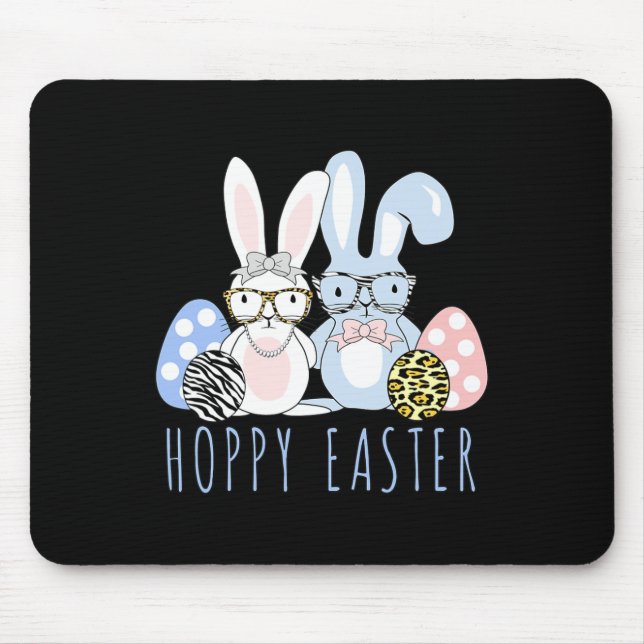 Cute Bunny Shirt Leopard Zebra Gles Print Easter G Mouse Pad (Front)