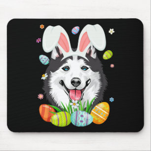 Cute Bunny Siberian Husky Dog Head And Easter Egg Mouse Pad
