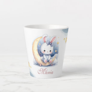 cute bunny sitting on the moon  latte mug
