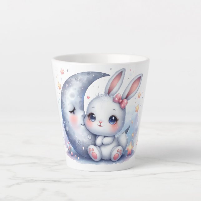cute bunny sitting on the moon  latte mug (Front)