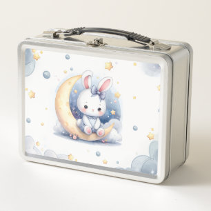 cute bunny sitting on the moon metal lunch box