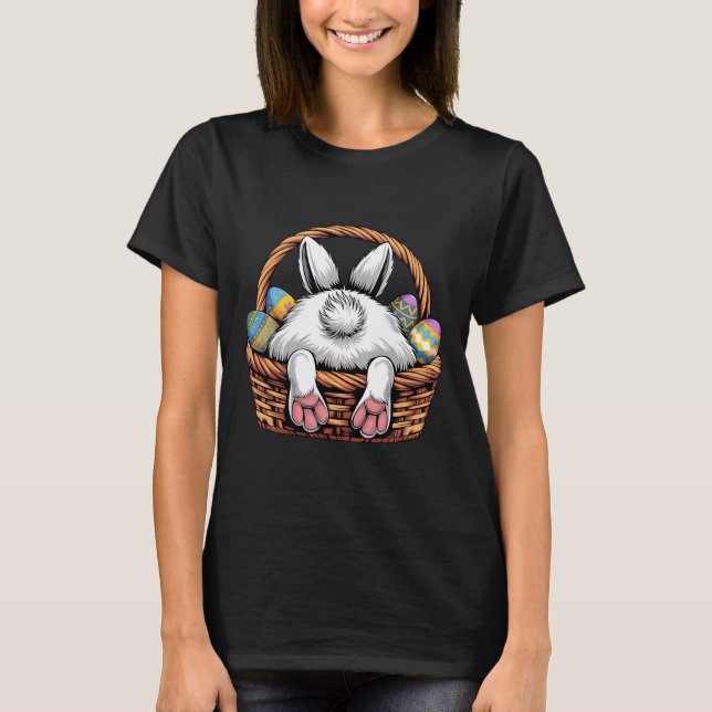 Cute Bunny Sket Hunting Chocolate Eggs Egg Hunt Ea T-Shirt (Front)
