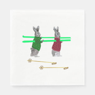 Cute Bunny Ski Illustration Napkin