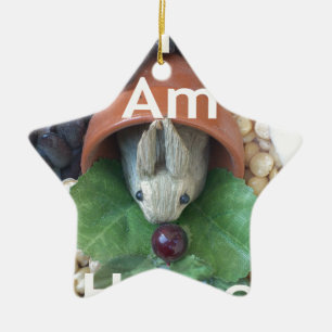 Cute Bunny Snacking Ceramic Ornament