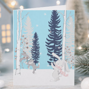 Cute Bunny Snowball Fight Holiday Card