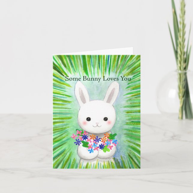 Cute Bunny Some Bunny Loves You Sweet Valentines  Card (Front)