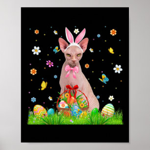 Cute Bunny Sphynx Cat And Easter Egg Basket Easter Poster