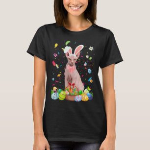 Cute Bunny Sphynx Cat & Easter Egg Basket Easter D T-Shirt