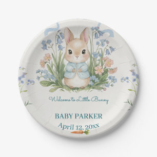 Cute Bunny Spring Floral Baby Shower Personalized Paper Plate