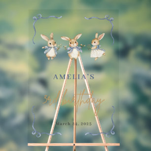 Cute Bunny Spring Kid 3rd Birthday Party Welcome Acrylic Sign