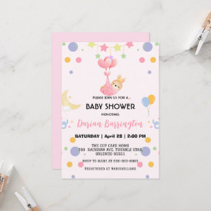 Cute bunny star balloon baby shower party girls invitation