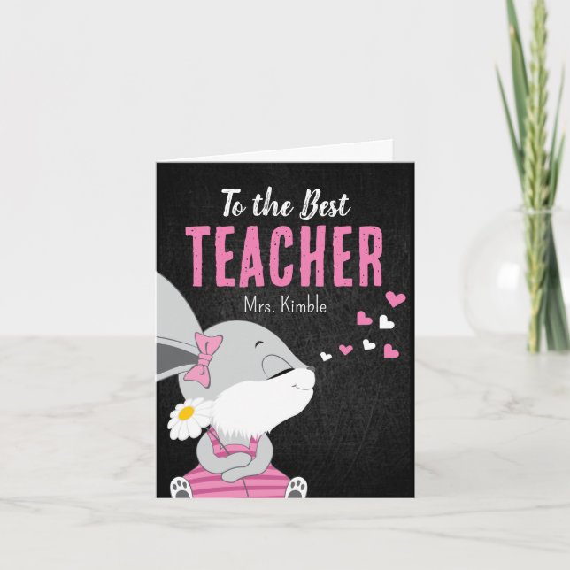 Cute Bunny Thank You Card for Teacher -Black Board (Front)