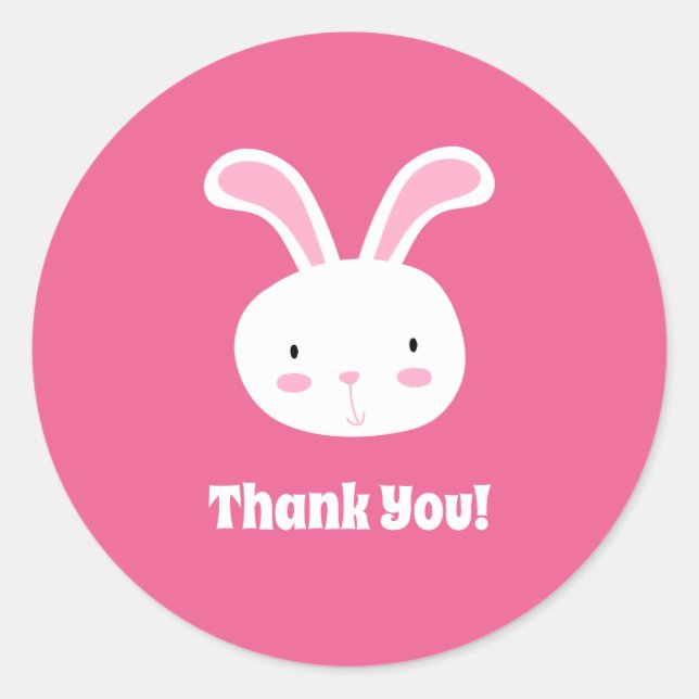 Cute Bunny Thank You Classic Round Sticker (Front)