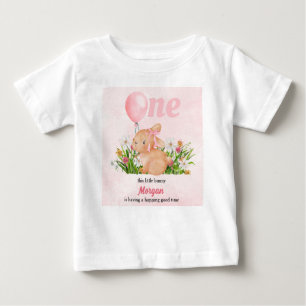 Cute Bunny Turns One Pink Girls 1st Birthday Baby T-Shirt