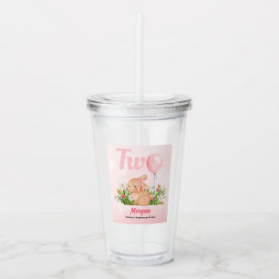 Cute Bunny Turns Two Pink Girls 2nd Birthday Acrylic Tumbler