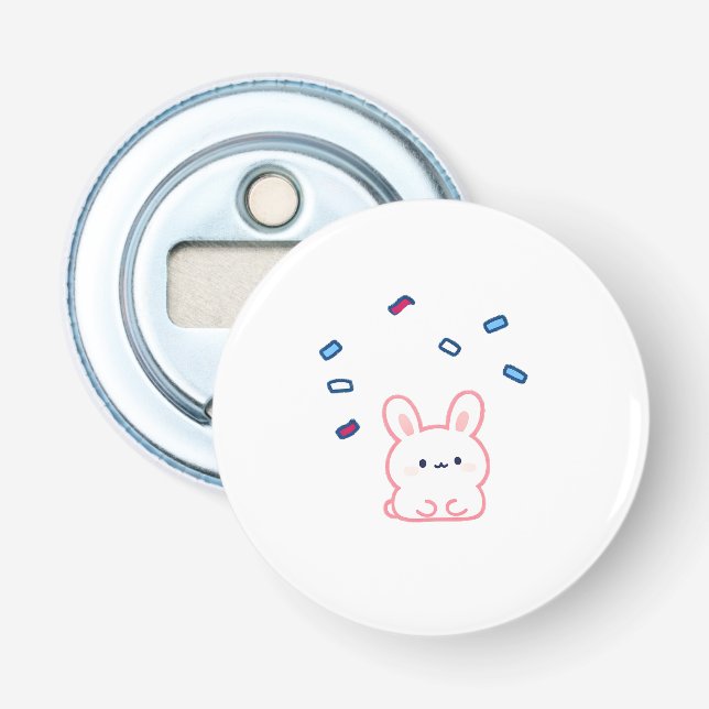 Cute Bunny Under Candy Rain Bottle Opener (Front)