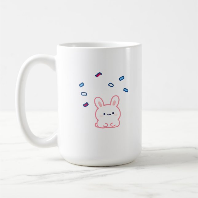 Cute Bunny Under Candy Rain Coffee Mug (Left)