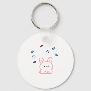 Cute Bunny Under Candy Rain Keychain