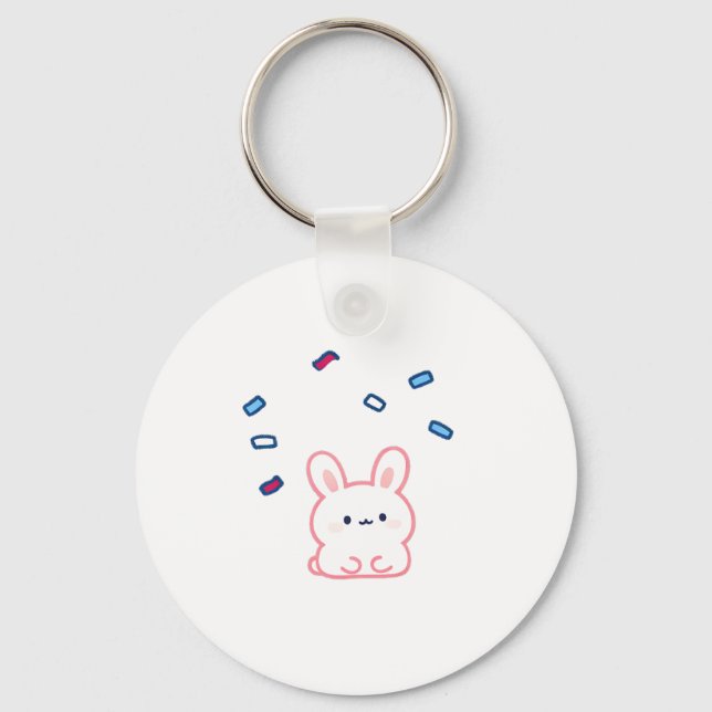 Cute Bunny Under Candy Rain Keychain (Front)