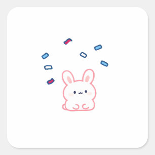 Cute Bunny Under Candy Rain Square Sticker