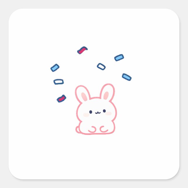 Cute Bunny Under Candy Rain Square Sticker (Front)