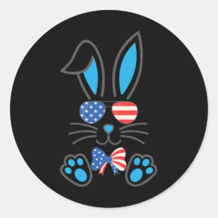 Cute Bunny Usa Flag Sungles Bow Tie Happy Easter J Classic Round Sticker