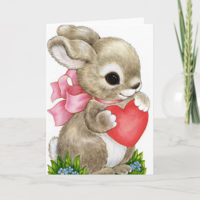 Cute bunny Valentines day customizable card (Front)