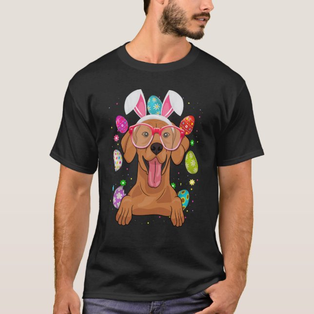 Cute Bunny Vizsla Dog Face Easter Eggs Easter Day T-Shirt (Front)