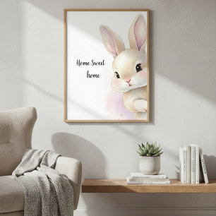 Cute Bunny Watercolor Nursery Poster